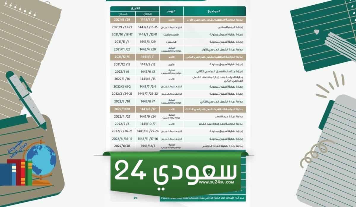 جدول التقويم الدراسي