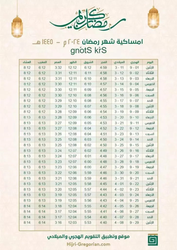 مواقيت الصلاة خلال شهر رمضان 2024